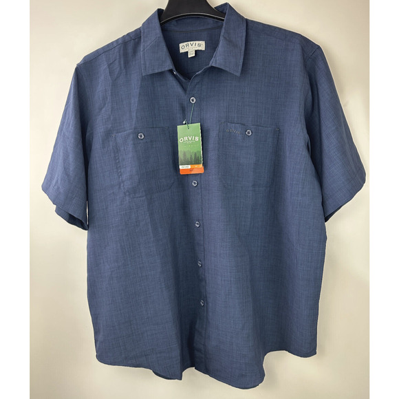 NWT Orvis Cross Hatch Short Sleeve Button Up Tech Shirt UPF Blue Men's Size XXL - Picture 11 of 11